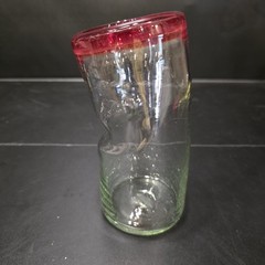 Set 4 Hand Blown Art Glass Tumblers Red Rim Twisted 7” Drinking Glass