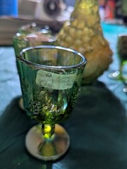 3 Vintage Westmoreland Glass Levay 2oz Cordials Green Grape Design Set Lot