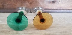 Two vintage handblown cocktail/wine goblets Green or Amber stem.