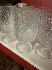 Vintage Indiana Glass Crystal Ice Tree Bark Footed Glass Tumbler 5.5”