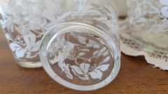Anchor Hocking Grecian Key White Leaves w/Gold Pitcher & 7 Glasses. Vintage MCM.