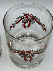 Vintage 2 Anchor Hocking Poinsettia and Ribbon Rocks Glasses Christmas Barware