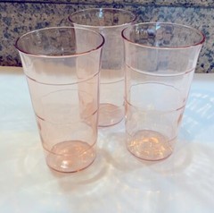 Pink Block Optic Tumblers Anchor Hocking Set of 3 Flat 5 in Tall Water Glass