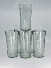 1960’s Kerr clear drinking glasses tree bark pattern / Set of 6 MCM Tumblers