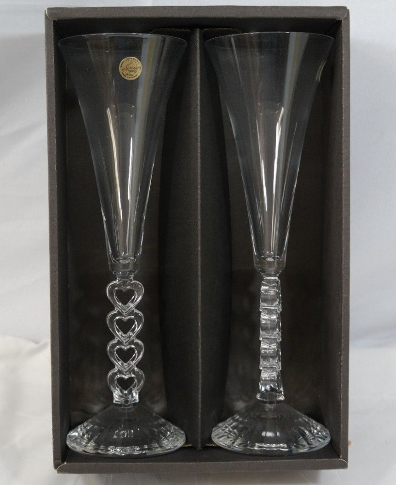 FOREVER Toasting Heart Flutes Crystal Glasses Wedding Love Gifts / Set of 2 / AK