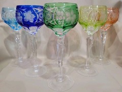 (6) AJKA MARSALA Cut To Clear Crystal Tall Hock Wine Glasses Multicolor 8 3/8″
