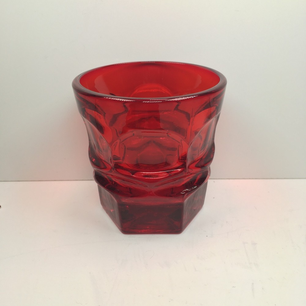 Fostoria Argus Ruby Old Fashioned Glass 3-7/8″ Vintage MCM Red Barware USA