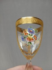 Myers Neffe / Lobmeyr Bohemian Enameled Watteau Scene & Gold Wine Glass B