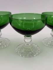 Anchor Hocking Bubble Foot Green Champagne Sherbet Glass Set Of 3