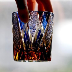 Dual-Tone Blue Amber Edo Kiriko Whiskey Tumbler 240ml Lead-Free Crystal Glass