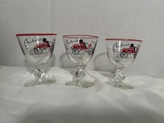 Set of 3 Vtg 1950s Libbey Antique Car «1899 Packard» Cordial Cocktail Glasses WW