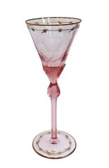 Moser Czech Cut Crystal Glass Water Goblet in Paula Cranberry Pink and Gilt