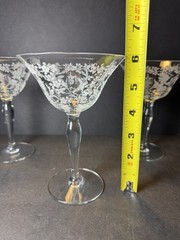 (4) Vintage Morgantown Mikado Etched Champagne / Tall Sherbet Glasses 1930s