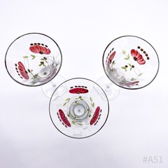 3x Art Nouveau Laura Ashley Champagne Glasses Stemware Floral Design, Enameled
