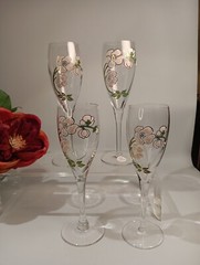 Perrier Jouet Hand Painted Floral Champagne Glasses Flutes 7 1/2″ 🍾 Set of 4