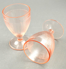 Set of 2 Jeannette Depression Glass Homespun Pink Juice Ftd Tumblers