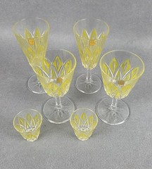 Vintage VMC Reims French Harlequin Yellow Set of 6 Crystal VRM1 Diamond Arches