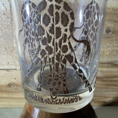 Morgan Signed 5 Double Old Fashion Whiskey Tumblers Etched Giraffe Motif