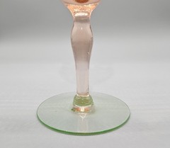 Vintage Weston Watermelon Uranium Glass Stemmed Goblets With Etched Flowers