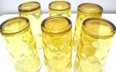 Vintage Hazel Atlas Glass Tumblers Set of 6 El Dorado Dots Gold Amber 5 1/8″ T