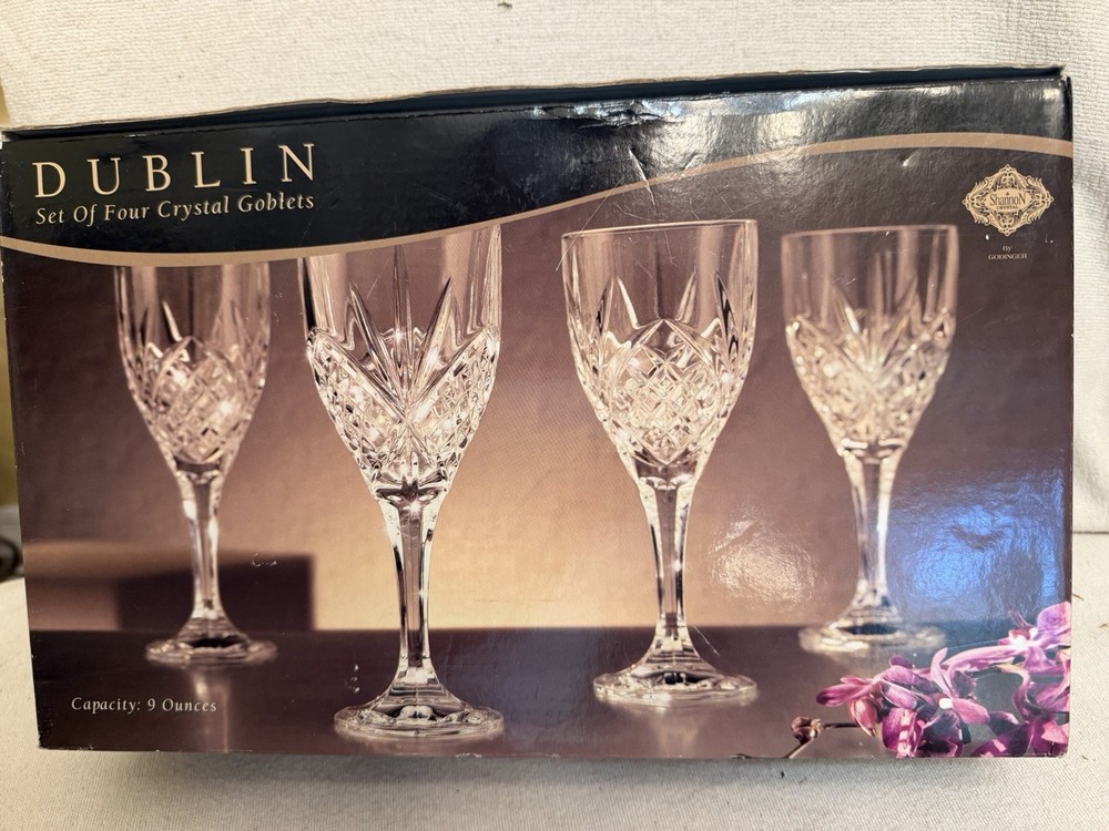 Shannon Crystal Dublin 4 Goblets 9oz. By Godinger NIB