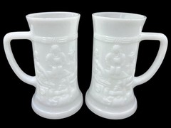 Set of 2 Vintage Federal Milk Glass Beer Mug Tankard Stein White Bar Tavern 10oz
