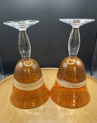Pier 1 Canyon Stripe Pattern Hand Blown Tri-Color Wine/Water Goblets Vintage