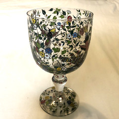 BEAUTIFUL VINTAGE FOOTED LARGEGLASS GORDIOLA MALLORCA SPANISH ART GLASS ENAMELED