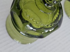 Set/2 Indiana Glass Co King’s Crown Thumbprint Olive Green 5 3/4″ Water Goblets