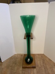 Mid Century Green Italy Art Glass 1/2 Yard Beer Glass 18.25” Tall Sticker Intact