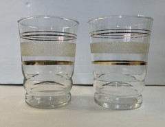2 MCM Gold And Frosted Band Striped Small Drinking Glasses