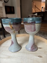 Earthy Studio Pottery Goblets Set 2 Artisan Ceramic Chalices Wedding Wine Cups