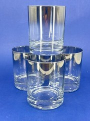 4 Vintage Dorothy Thorpe Silver Fade Octagon Rocks Glasses MCM Barware 4″H 1960s