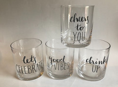 NEW ~ THE CELLAR ~ DOUBLE OLD-FASHIONED «FUN WORDS» GLASS SET OF 4 ~ 14.5 Oz.