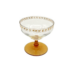 Vintage Amber Stemmed Gold Ivy Leaf Champagne Cocktail Coupe Glasses – Six