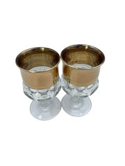 Indiana Glass Kings Crown Gold Rimmed Flashing Thumbprint Water Goblet 5 3/4″