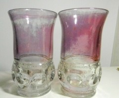 Set of 2-King’s Kings Crown Cranberry Flashed Iced Tea/Water Glass-Indiana Glass