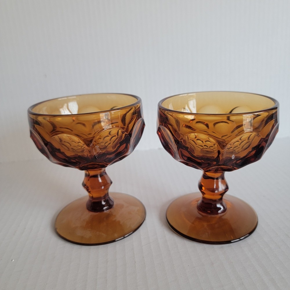 vintage Imperial Glass Provincial Amber Thumbprint Glasses