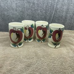 4 Vintage Purinton Pottery Slip Ware Apple Tumblers Hand Painted 5” Excellent