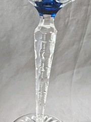 Antique Bohemian Cobalt Blue Glass w/ Zipper Cut Stem 7.5 Inches NM
