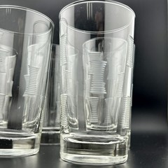 Libbey Ivanhoe Highball Glasses Set 6 Clear Cut Geometric MCM 1960s Vintage