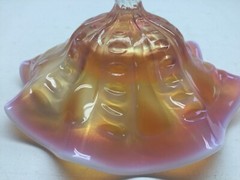 Dugan Coin Spot Carnival Glass Marigold Ruffled Edge Compote