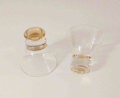 Two Vintage Mid Century Modern Gold Rim Cordial Glasses With Amber Bases