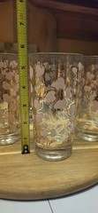 MCM Fred Press Pink & Gold Dogwood Highball Glasses Vintage Barware Cocktail Set