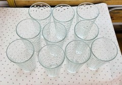 Set Of 10 Clear VTG Libbey AWA Polka Dot Pattern Optic 5 7/8″ Glass Tumblers