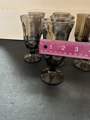 VTG MCM Duz Crystal Tawny Brown Accent Panel Design Glass Water Goblets Set of 7