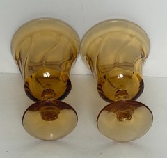 Set/2 Vintage Fostoria Jamestown Amber Swirl Water Goblets Glasses Twist Stem 6″