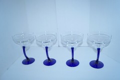 Cobalt Blue Libbey Bravura Margarita Glasses Curved Stem Set of 4 7.25″ Tall EUC