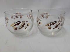 Set of 8 Vintage Roly Poly Barware Glasses Brown Gold Acorns Oak Leaves Pattern
