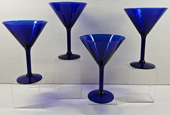 4) Pier 1 Cobalt Martini Glasses Set Elegant Blue Drinking Bar Ware Stemware Lot